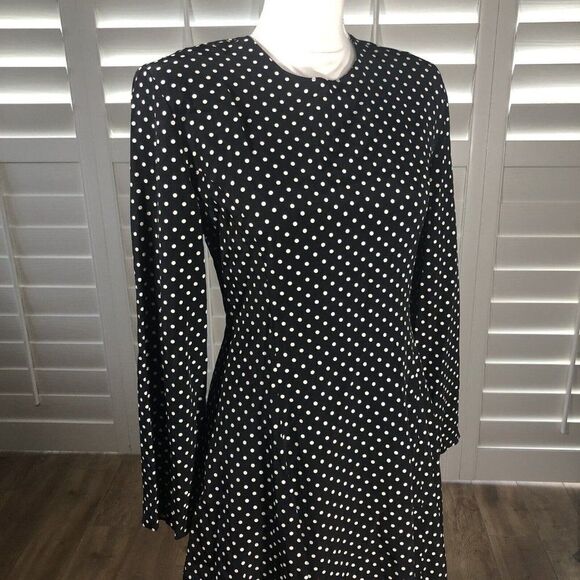 Vtg 80s D Frank Polka Dot Dress 12 NEW A Line Black Tiered Skirt Cute Flirty Fun - Picture 5 of 12